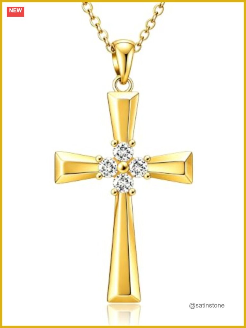 18K Gold Cross Necklace Women Minimalist Pendant Christian Faith Jewelry